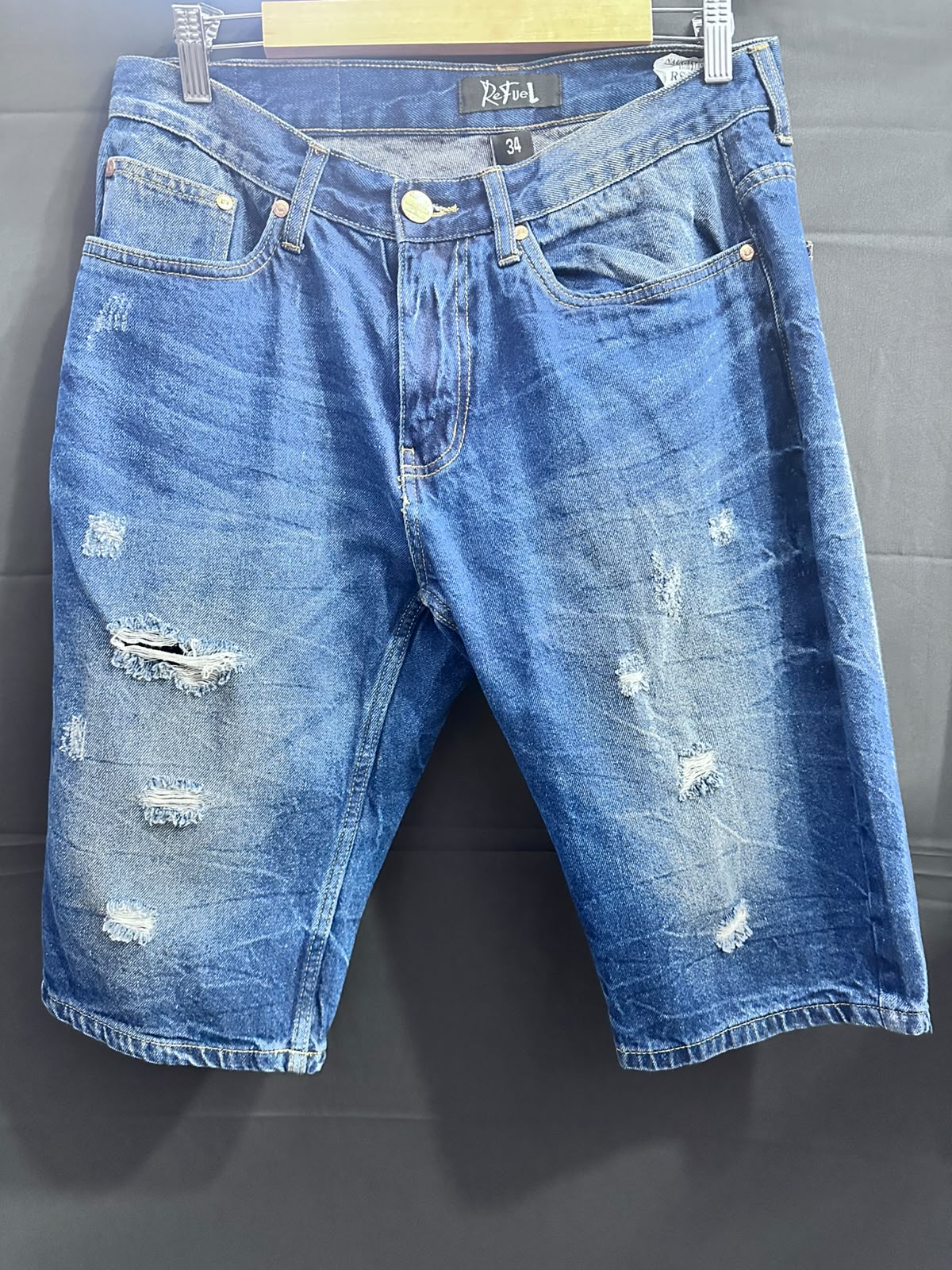 Tiffosi Men's Blue Distressed Slim Fit Denim Shorts