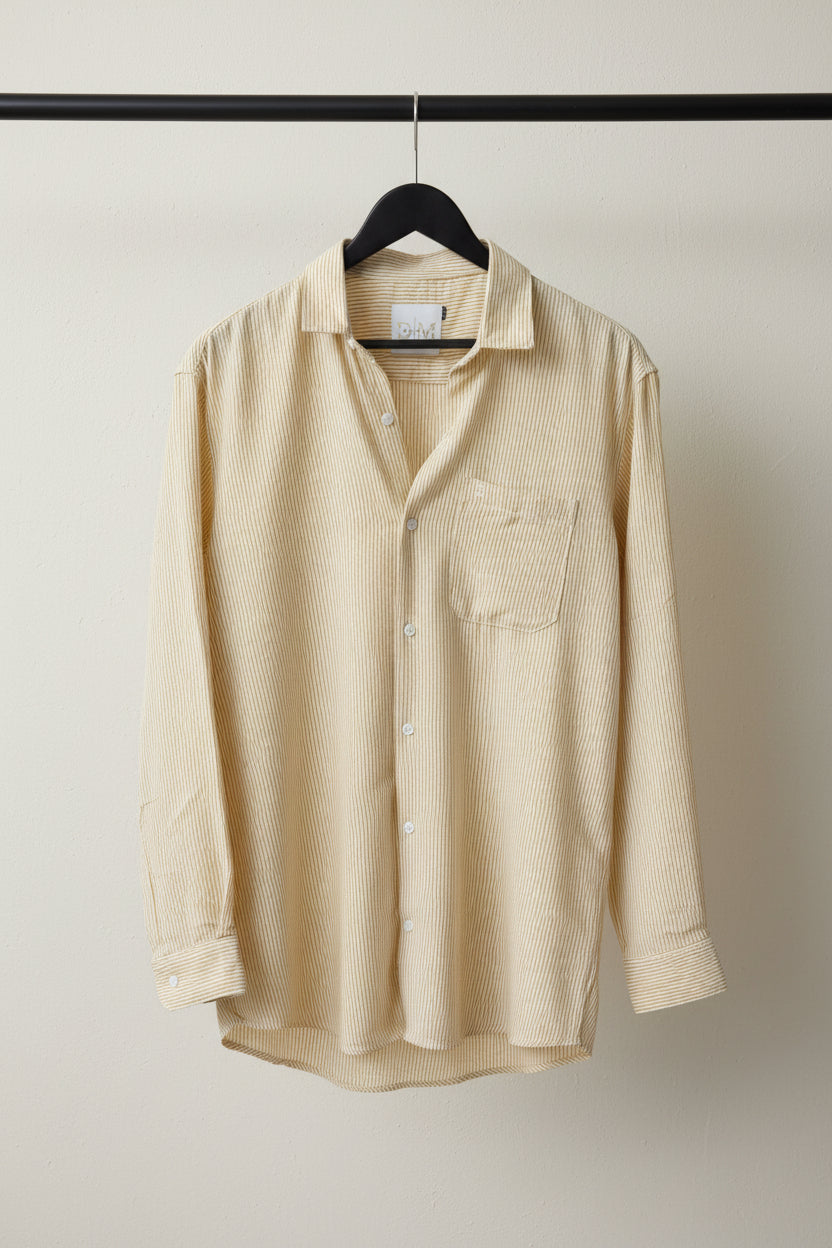 DACMAN Men's Yellow & White Striped Long Sleeve Casual Shirt