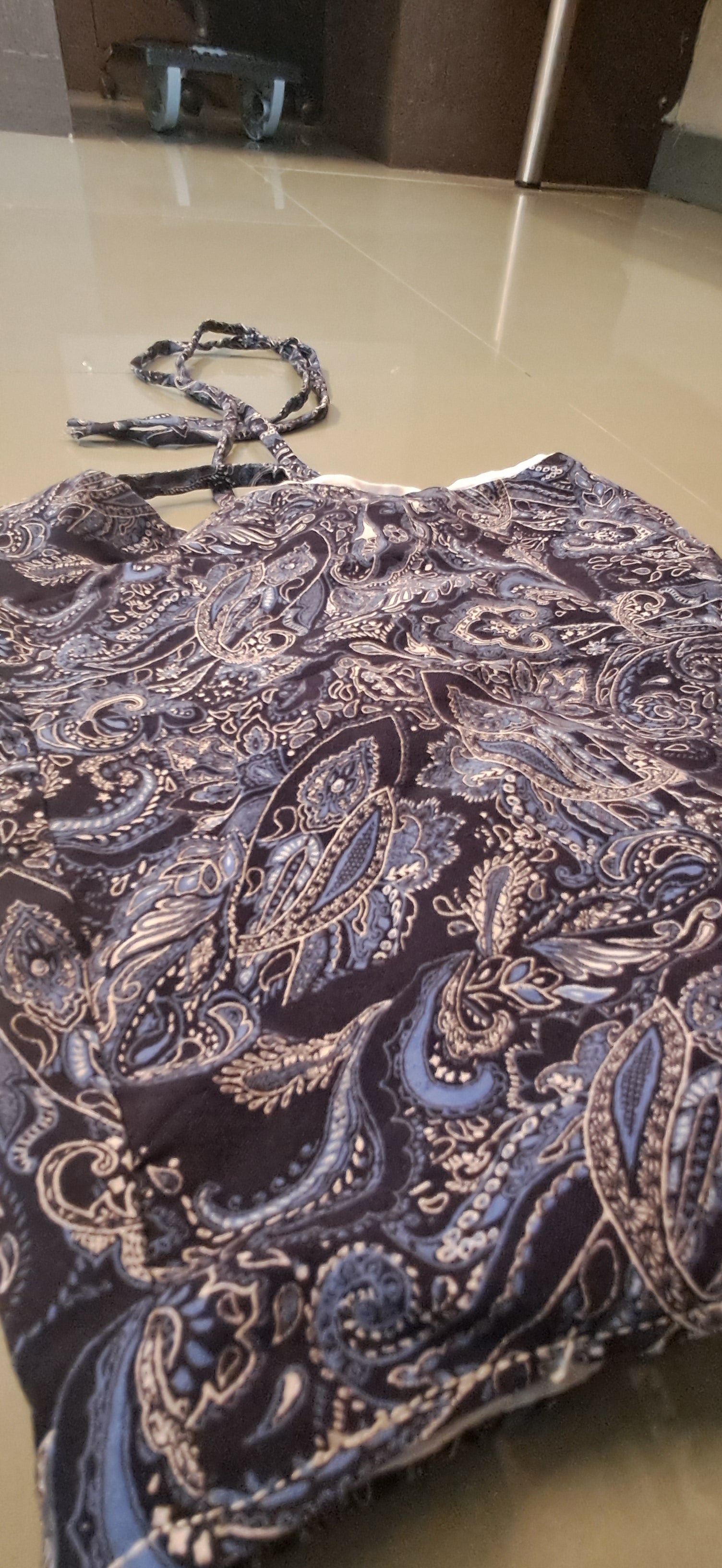 Women's Blue Paisley Print Halter Neck Crop Top