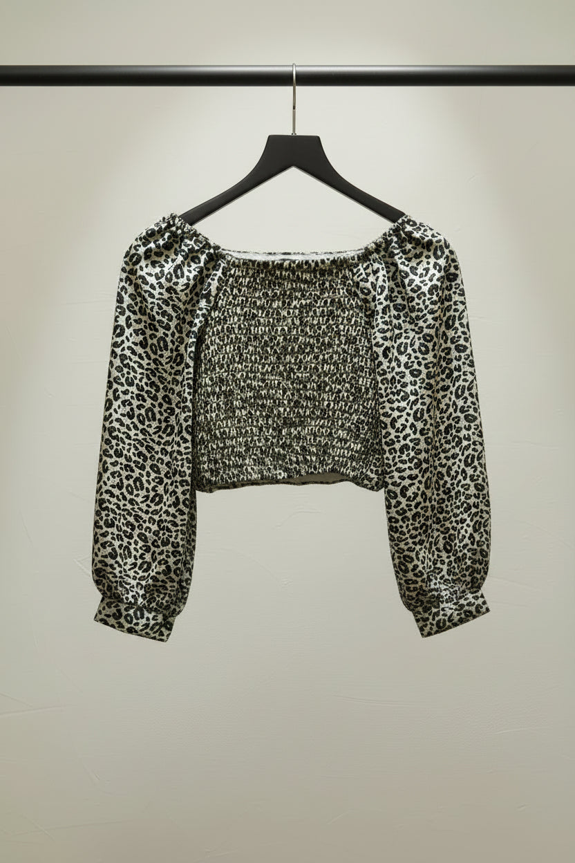 Leopard Print Long Sleeve Crop Top