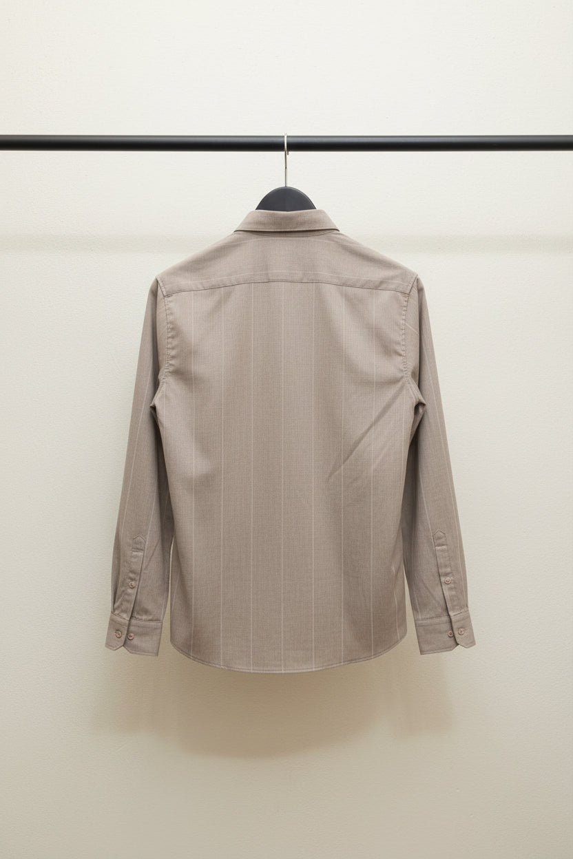 Men's Brown Striped Long Sleeve Casual Shirt