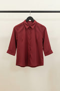 Women's Maroon 3/4 Sleeve Collared Blouse by Western Adda