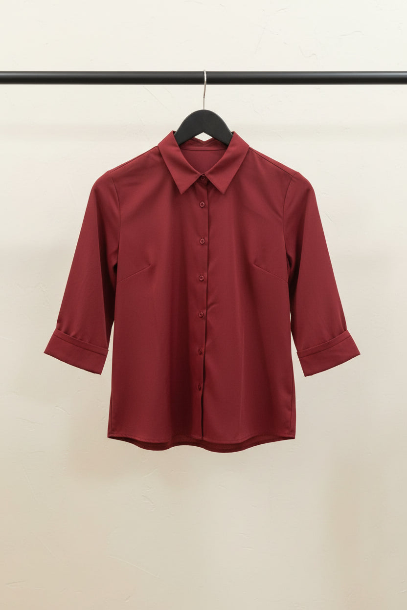 Women's Maroon 3/4 Sleeve Collared Blouse by Western Adda
