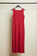 Women's Red Textured Sleeveless Keyhole Maxi Dress