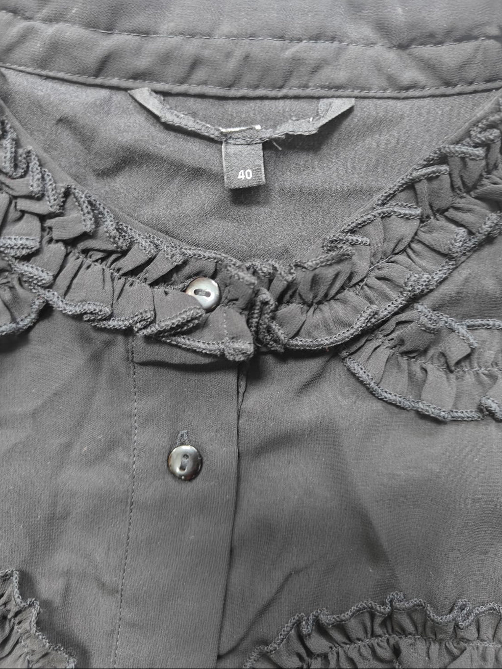 Women's Black Ruffled Long Sleeve Blouse