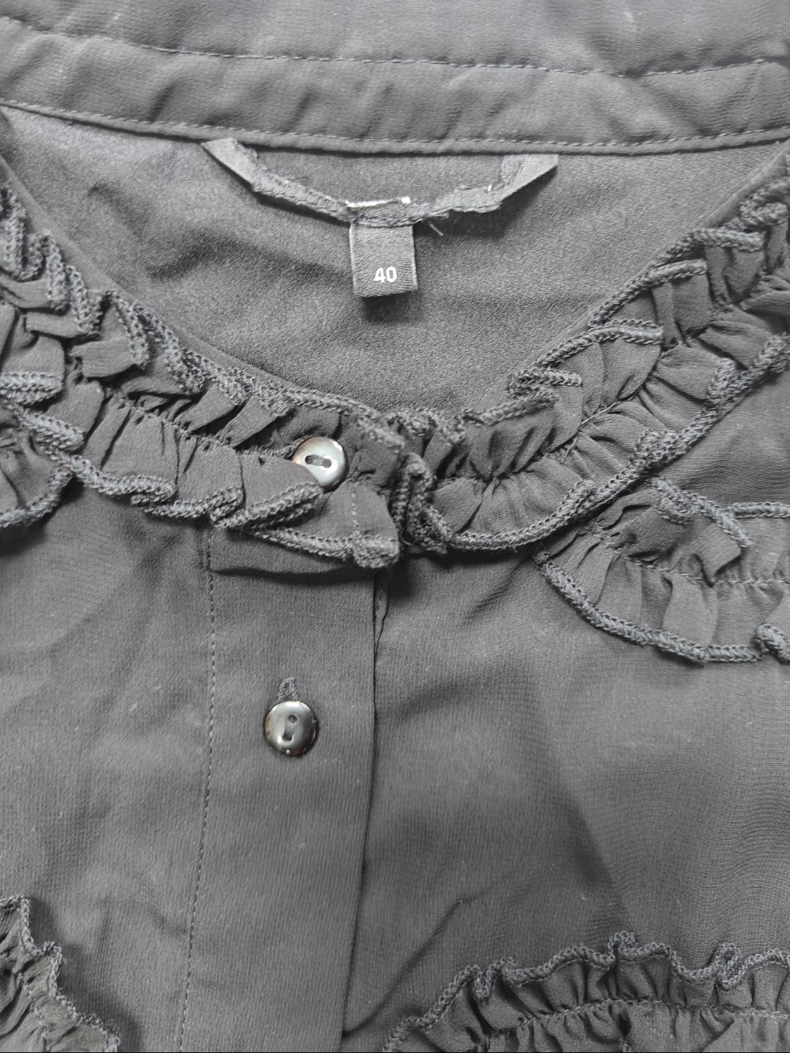 Women's Black Ruffled Long Sleeve Blouse