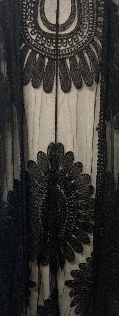 Black Lace Crochet Kimono Cardigan Cover-Up