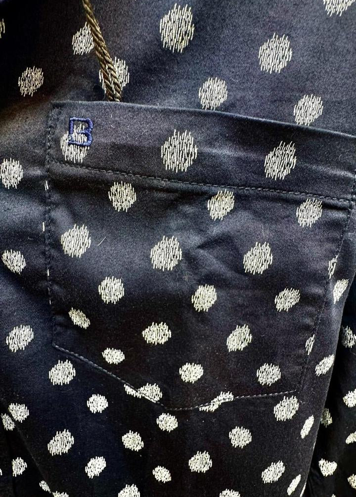 Men's BEINGFIT Navy Blue Polka Dot German Fit Casual Shirt