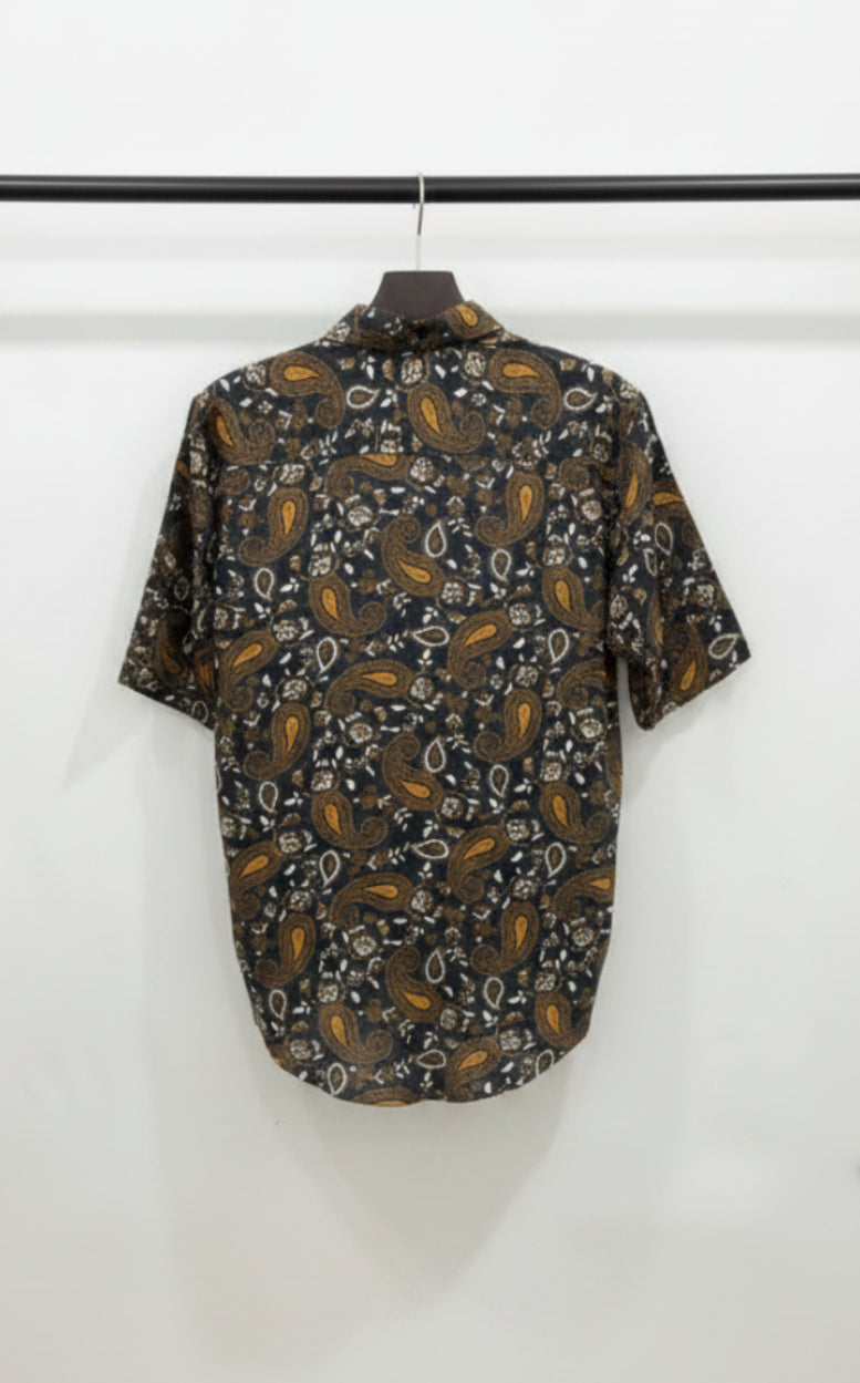 Men's GRASSLAND Black Paisley Print Short Sleeve Casual Shirt