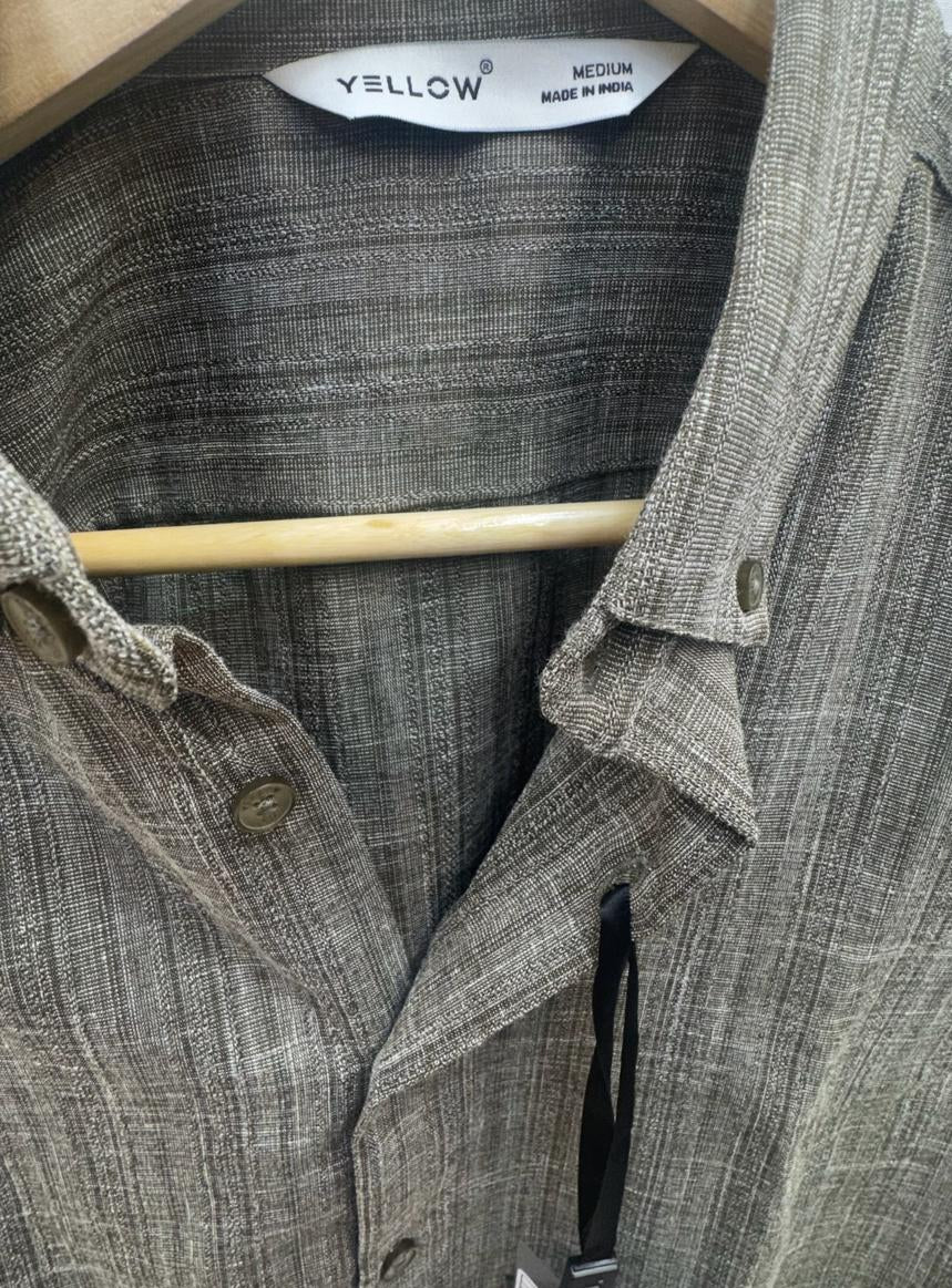 Men's Grey Striped Full Sleeve Casual Shirt by YELLOW