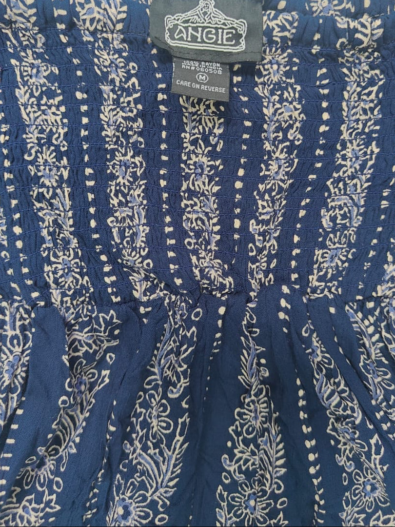Angie Women's Blue Floral Smocked Off-Shoulder Bell Sleeve Rayon Top