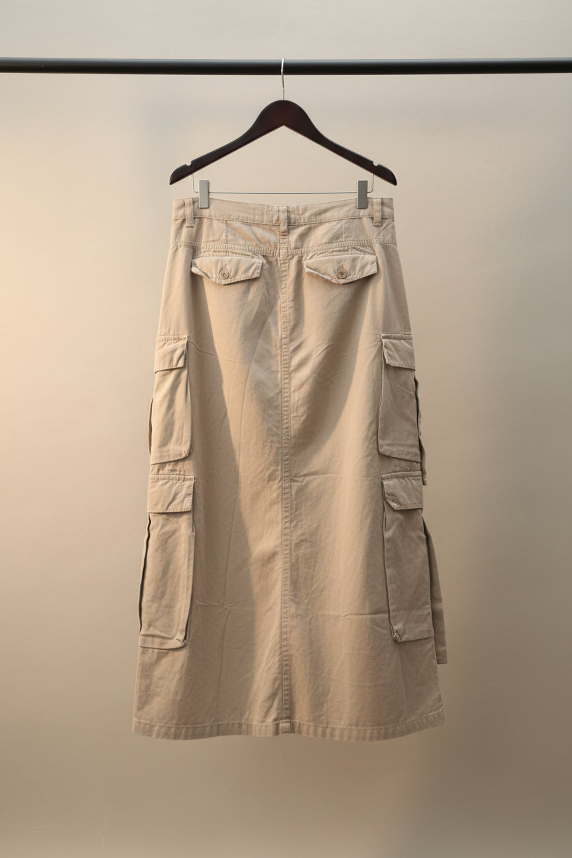 Bene kleed Women's Khaki Cargo Maxi Skirt with Front Slit