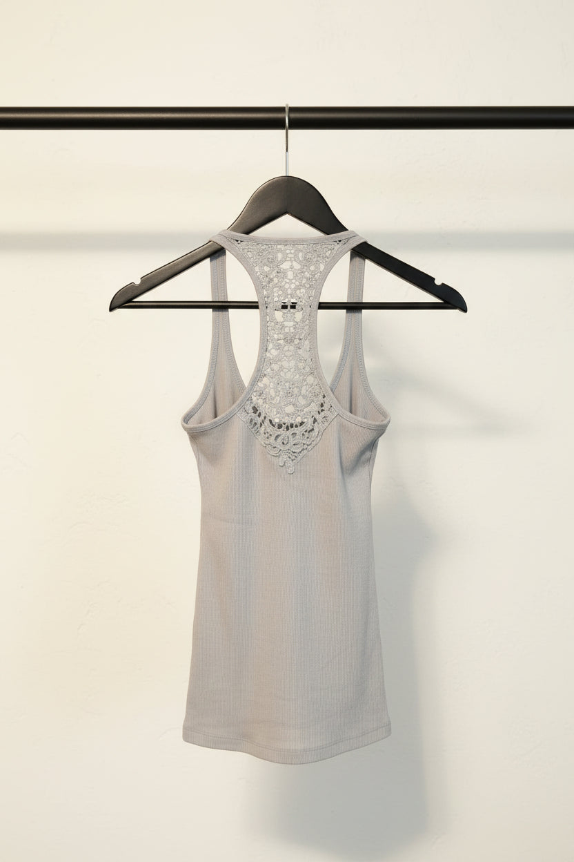 Atmosphere Light Blue Ribbed Lace Racerback Tank Top