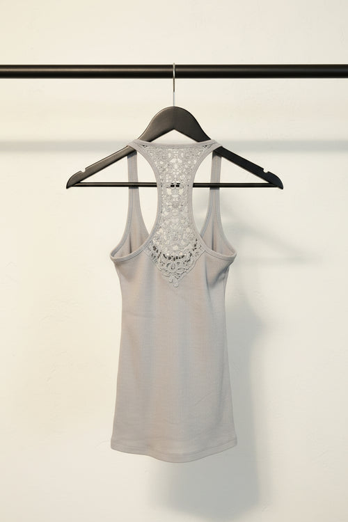 Atmosphere Light Blue Ribbed Lace Racerback Tank Top