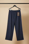 Women's Navy Blue Textured Wide Leg Trousers
