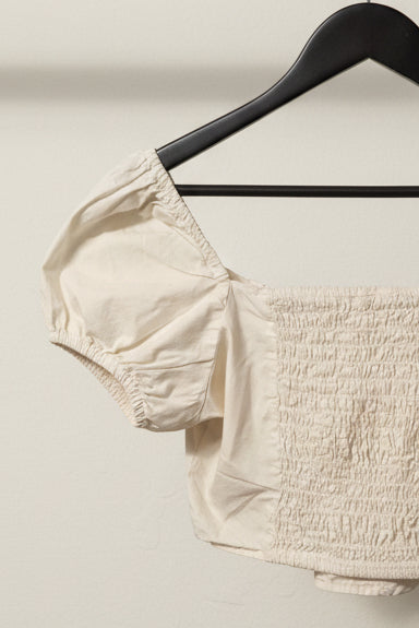 DIVIDED H&M Women's White Smocked Crop Top with Puff Sleeves