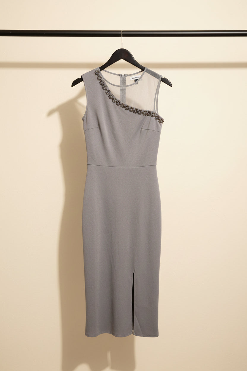 KAZO Grey Embellished Sleeveless Bodycon Midi Dress