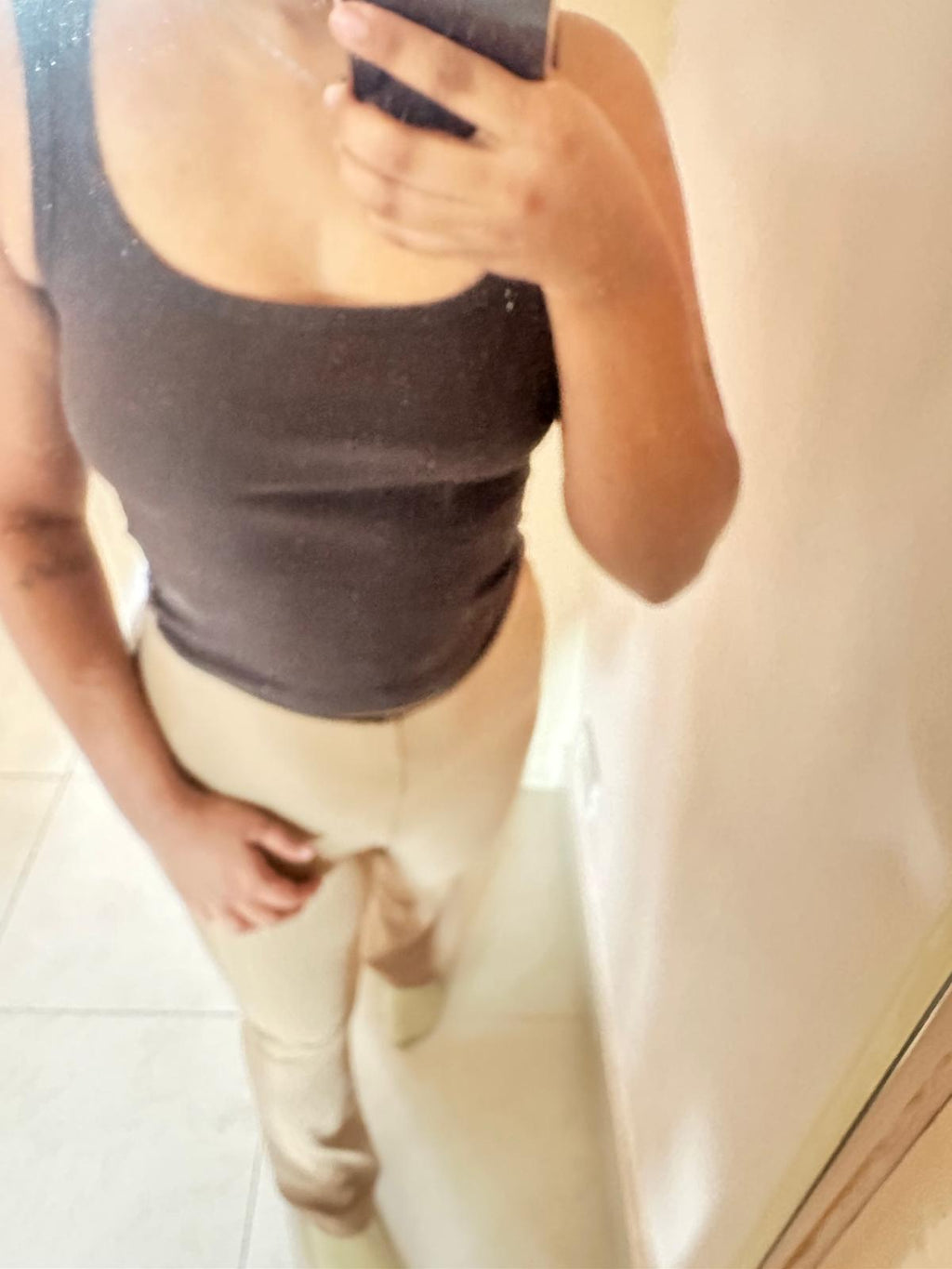 H&M Women's Beige High-Waist Flared Trousers