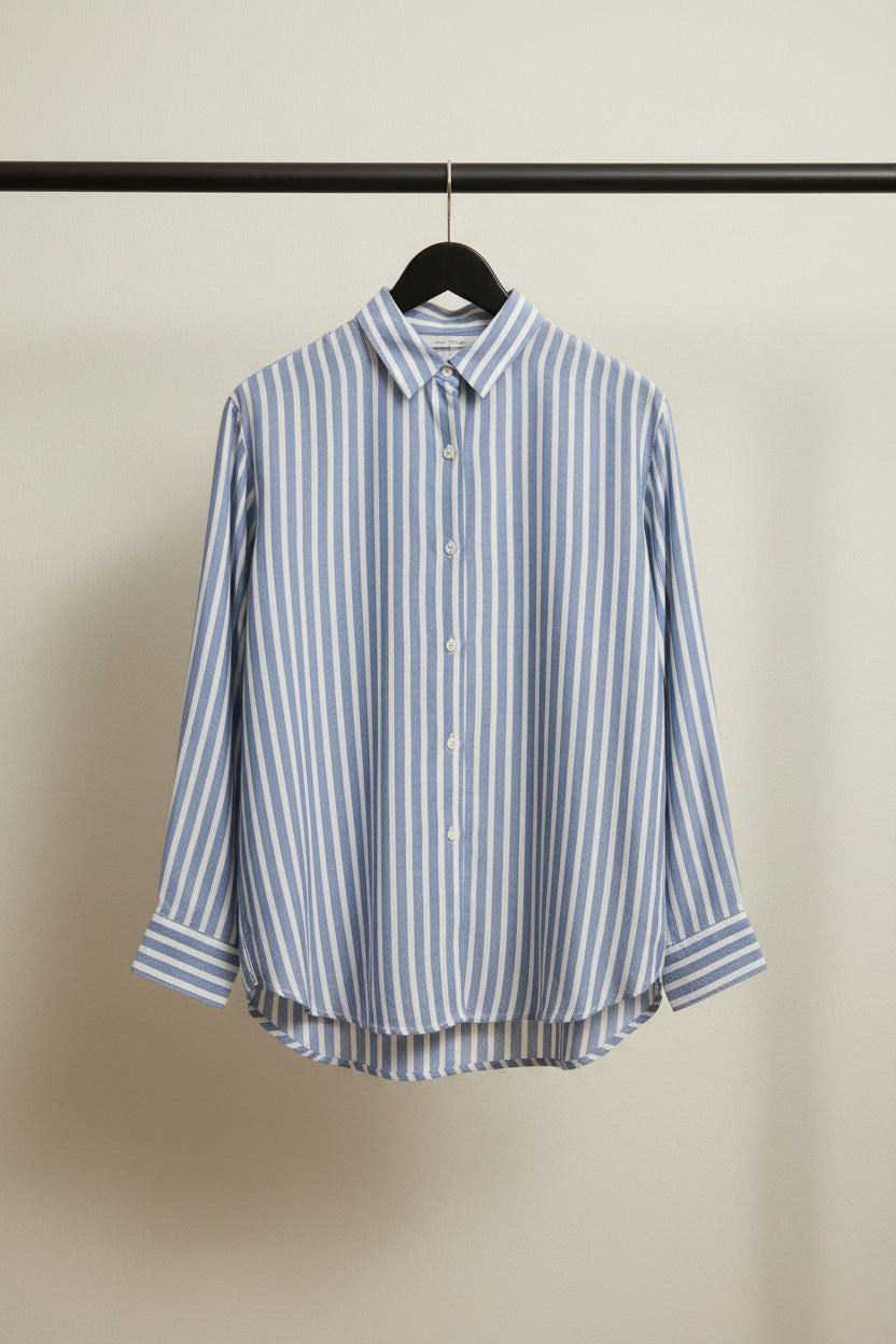 Lucky Brand Women's Blue and White Striped Long Sleeve Shirt