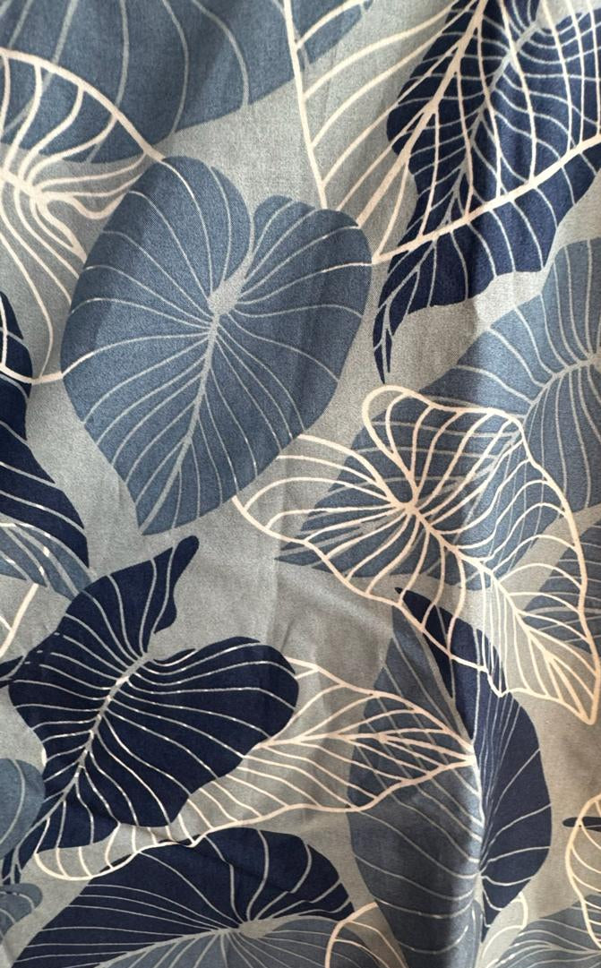 Men's Blue Leaf Print Short Sleeve Casual Shirt