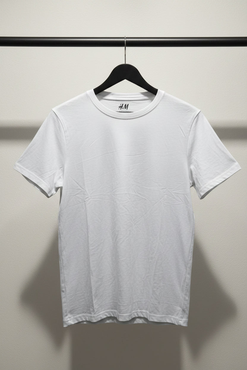 H&M White Crew Neck Regular Fit T-Shirt