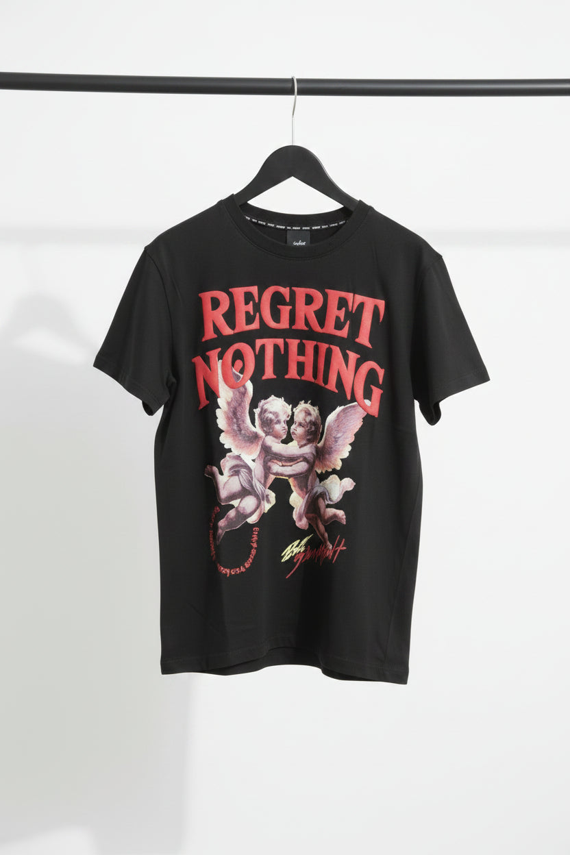 BLACK INK Men's Black Regret Nothing Cherub Graphic T-Shirt