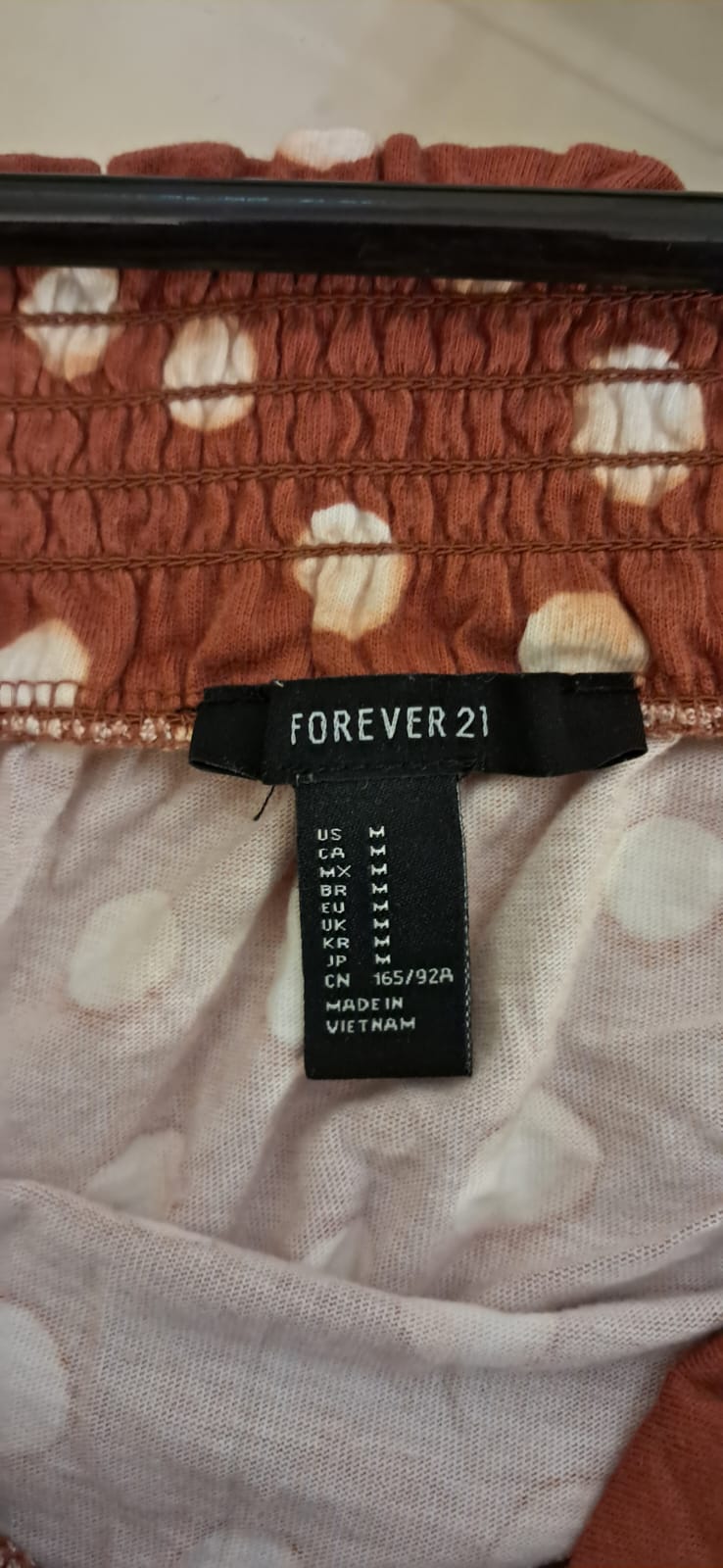Forever 21 Women's Brown Polka Dot Smocked Tie-Front Crop Top