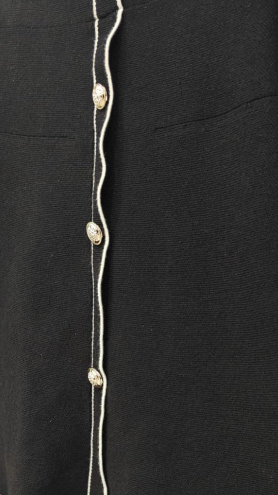 Black A-Line Skirt with White Trim and Gold Buttons