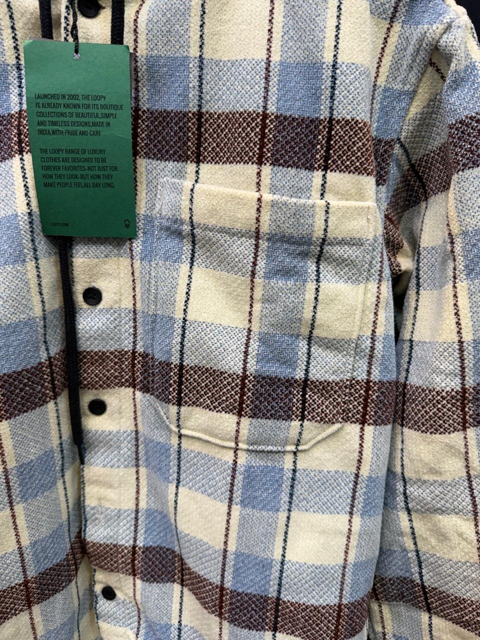 LOOPY Unisex Plaid Hooded Button-Up Shirt Jacket