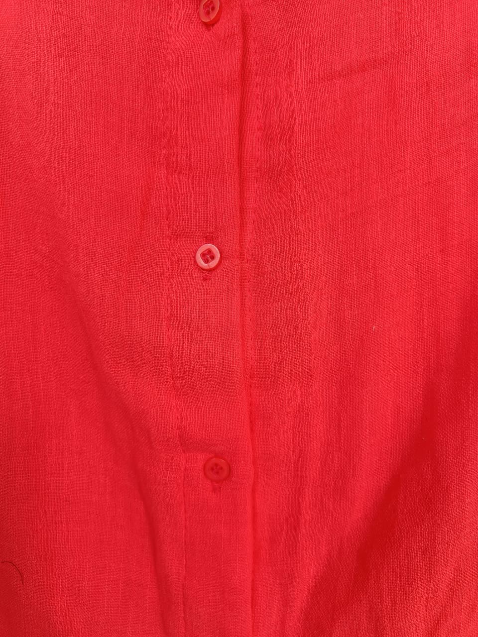Red Long Sleeve Collared Button-Up Shirt