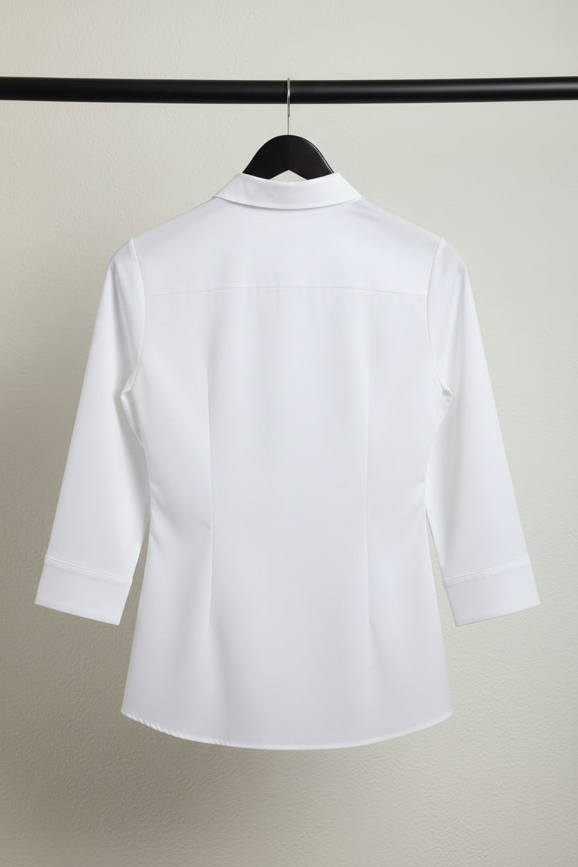 White 3/4 Sleeve Collared Blouse by Western Adda