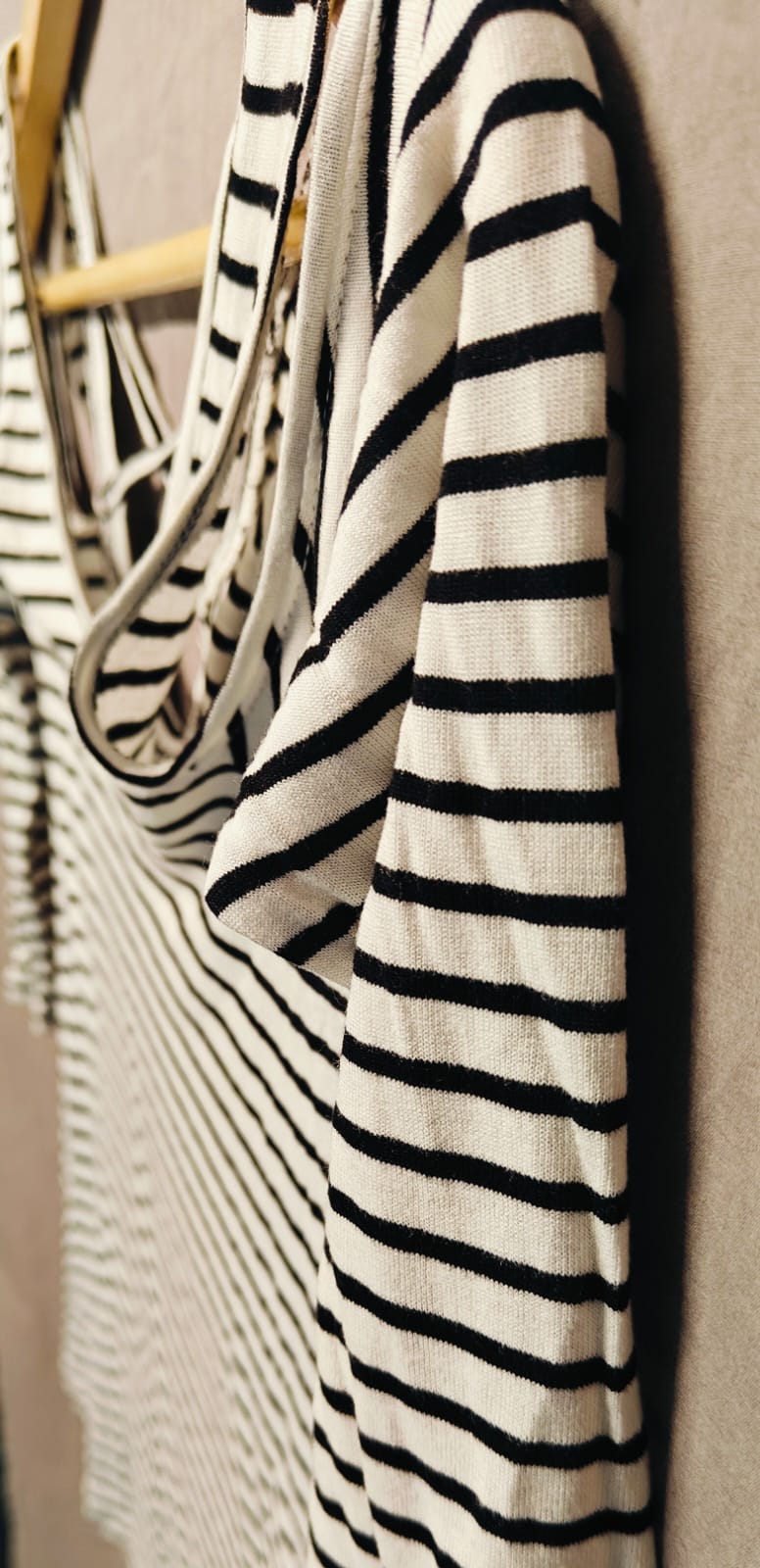 Nuon Women's Black and White Striped Cold Shoulder Top