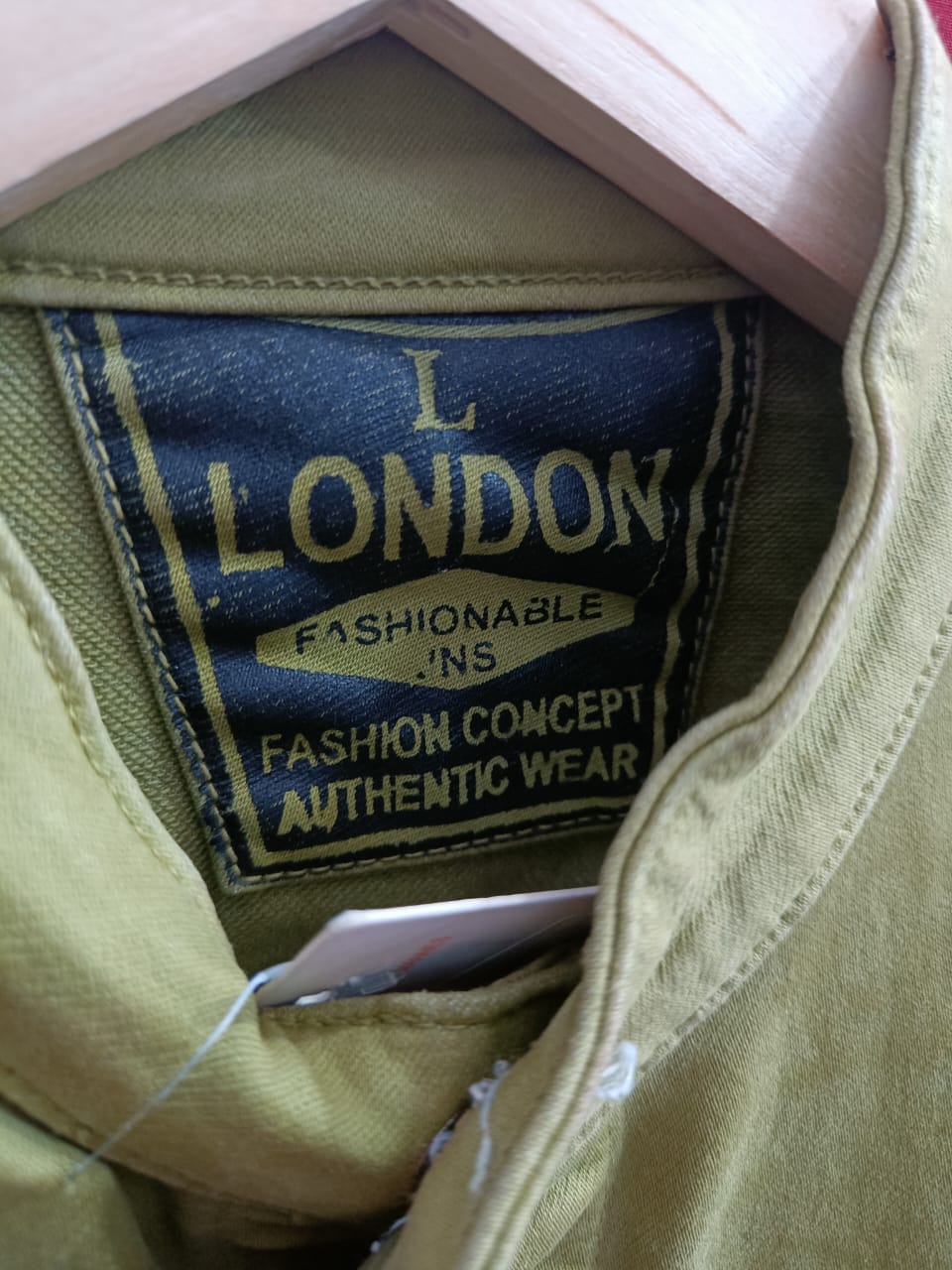 L London Fashionable Men's Olive Green Denim Jacket with 'NO STYLE' Patches