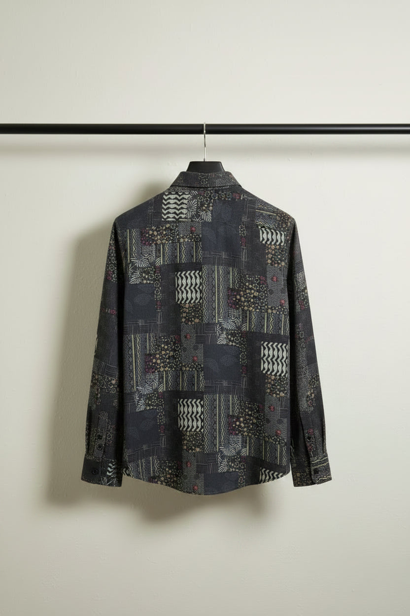 Kelvin Smith Men's Multicolor Patchwork Print Long Sleeve Casual Shirt