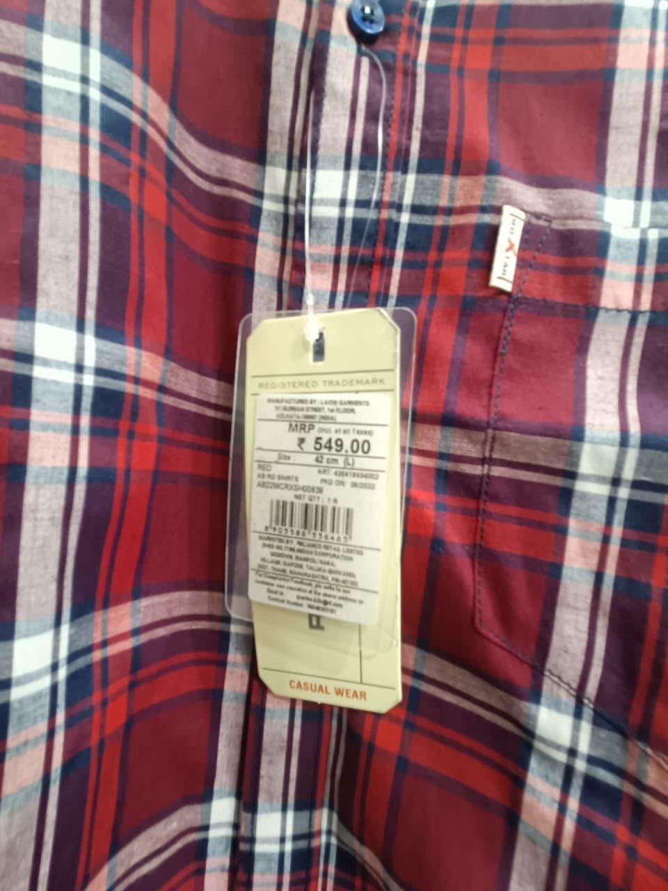 ROXTAR Men's Red Plaid Full Sleeve Casual Shirt