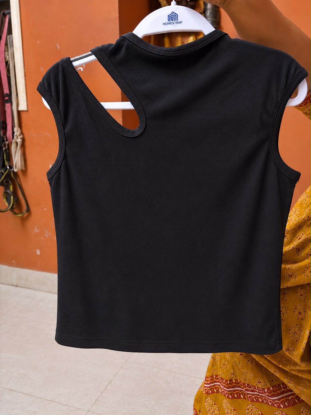 Black Ribbed Cut-Out Sleeveless Crop Top