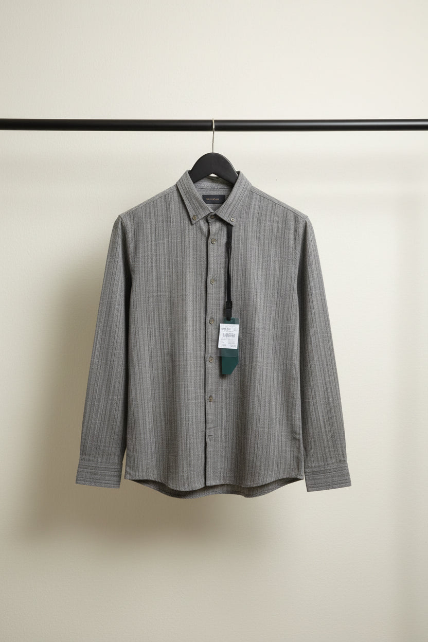 Men's Grey Striped Full Sleeve Casual Shirt by YELLOW