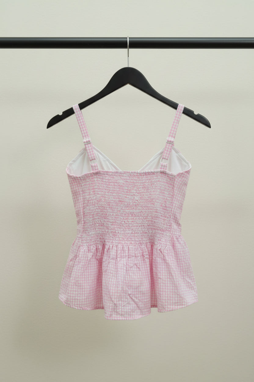 Pink Gingham Peplum Cami Top
