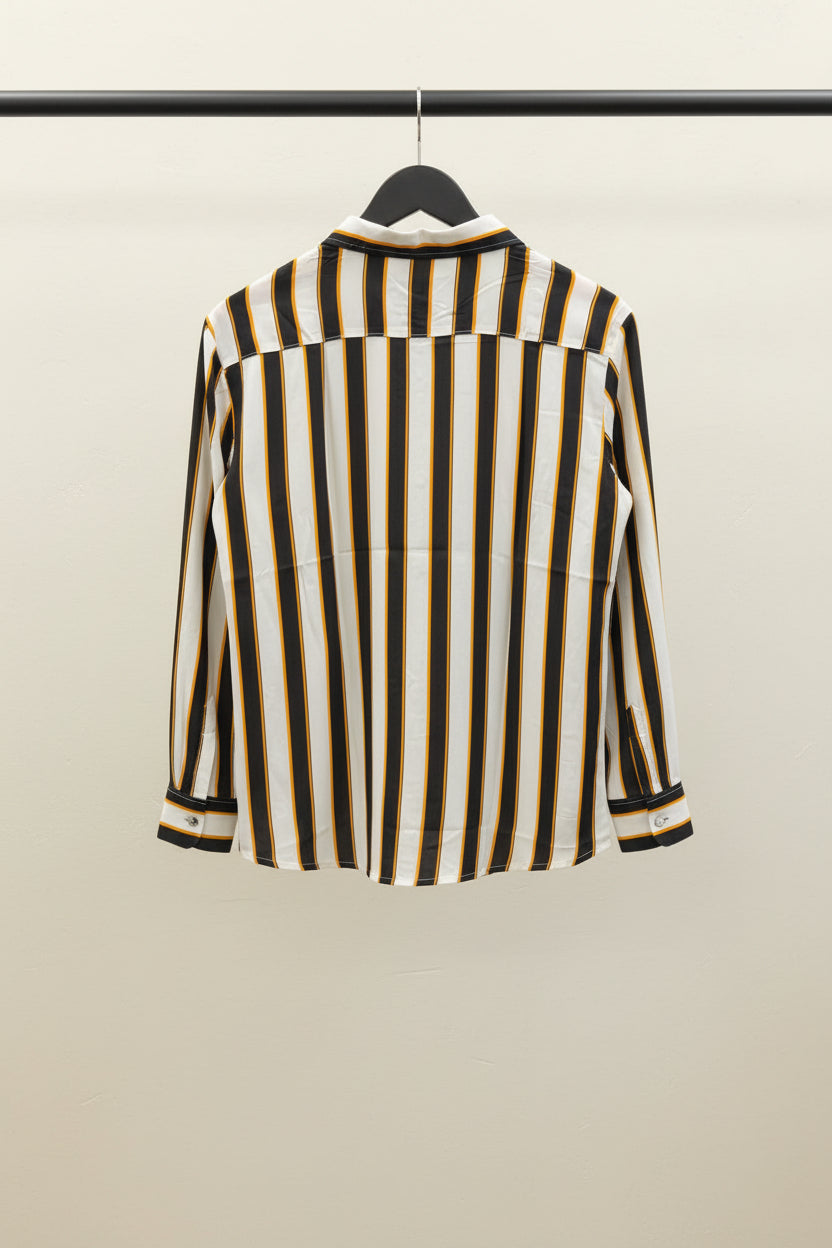 tom tom Women's Black White Orange Striped Long Sleeve Button-Up Shirt