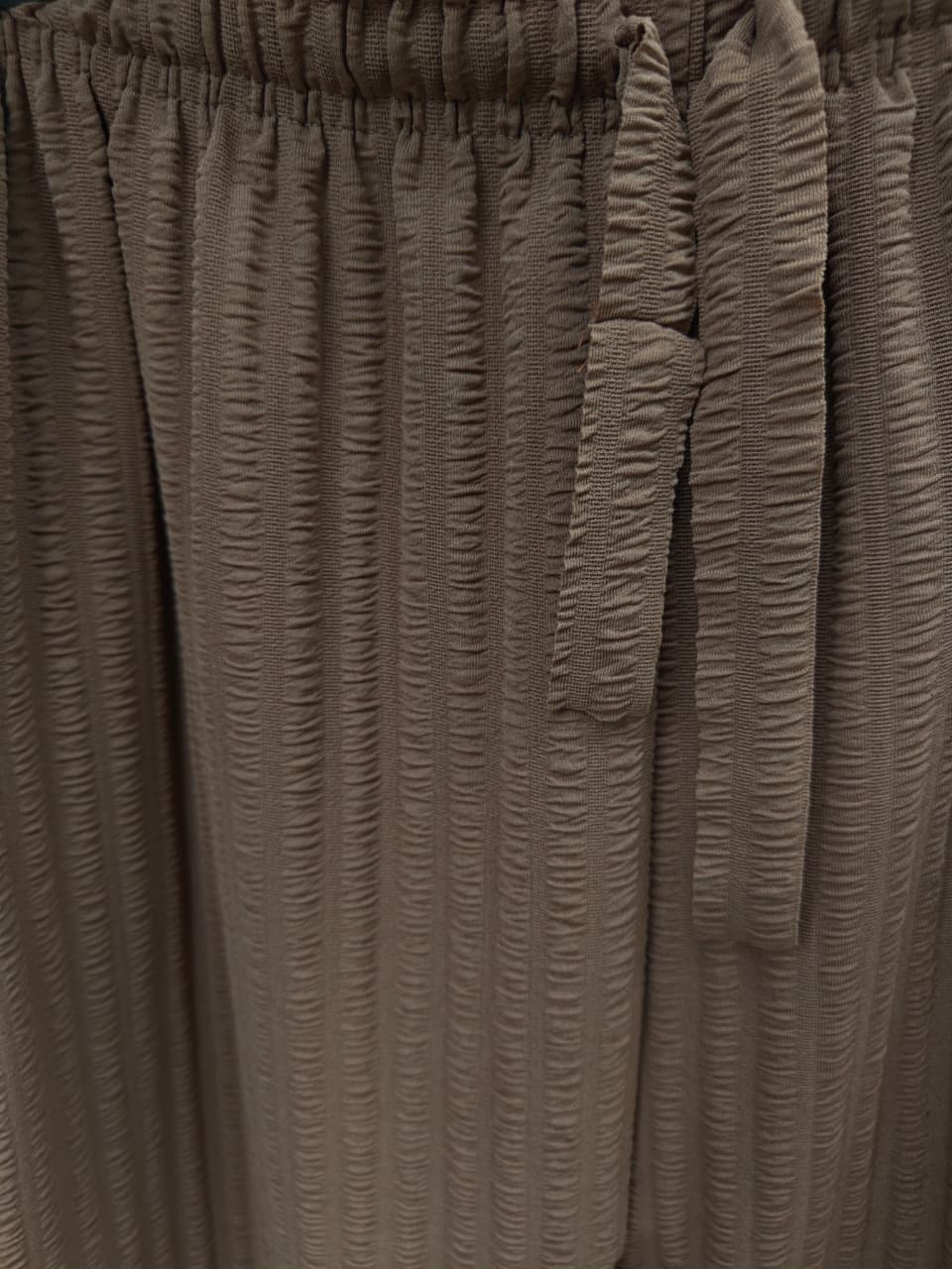 Brown Textured Wide Leg Pants with Drawstring Waist