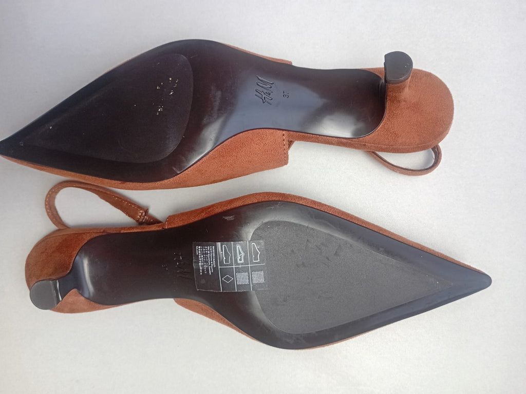 H&M Women's Brown Suede Pointed Toe Slingback Heels