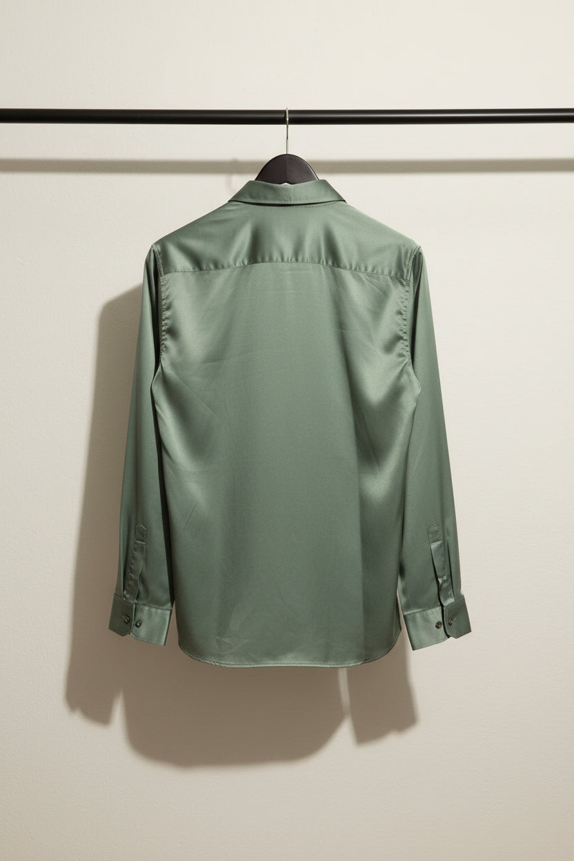 S. CHOICE Men's Green Satin Long Sleeve Shirt