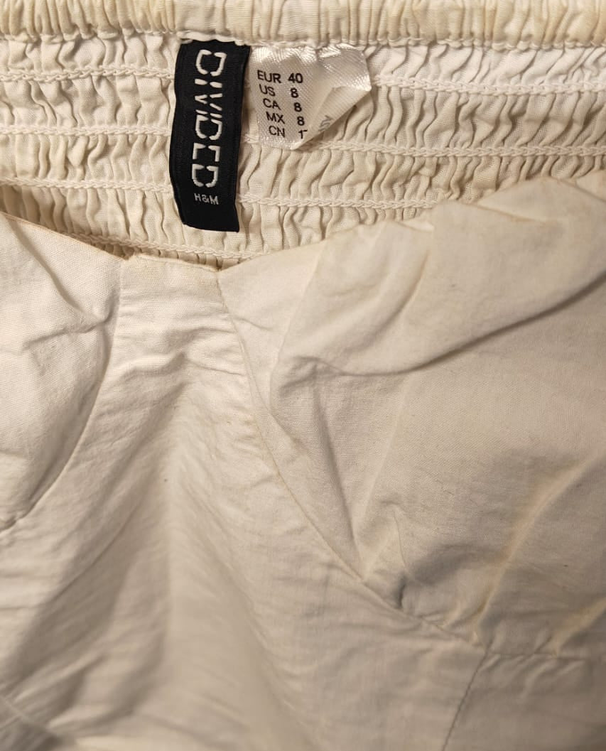 DIVIDED H&M Women's White Smocked Crop Top with Puff Sleeves