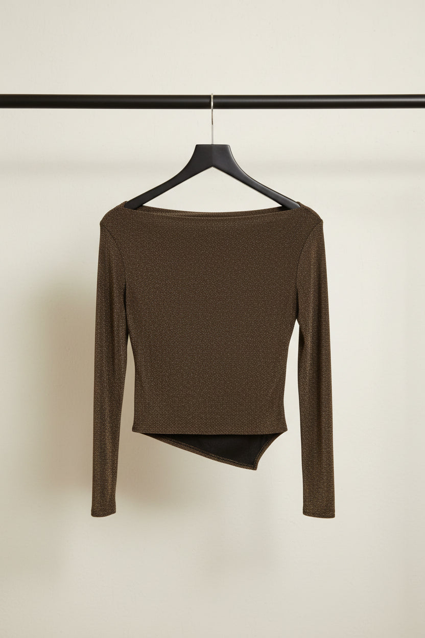 Women's Gold Shimmer Long Sleeve Asymmetric Top