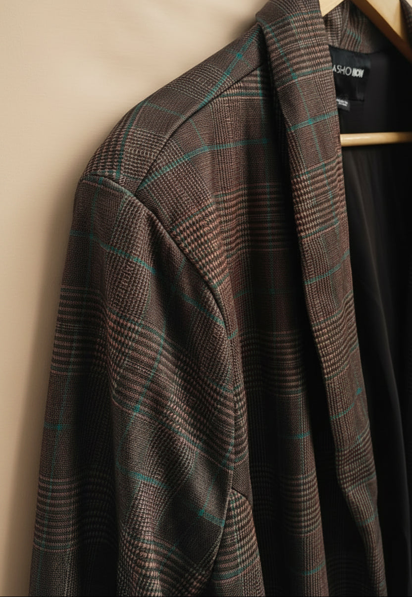 Fashion Nova Brown Plaid Open Front Relaxed Fit Blazer