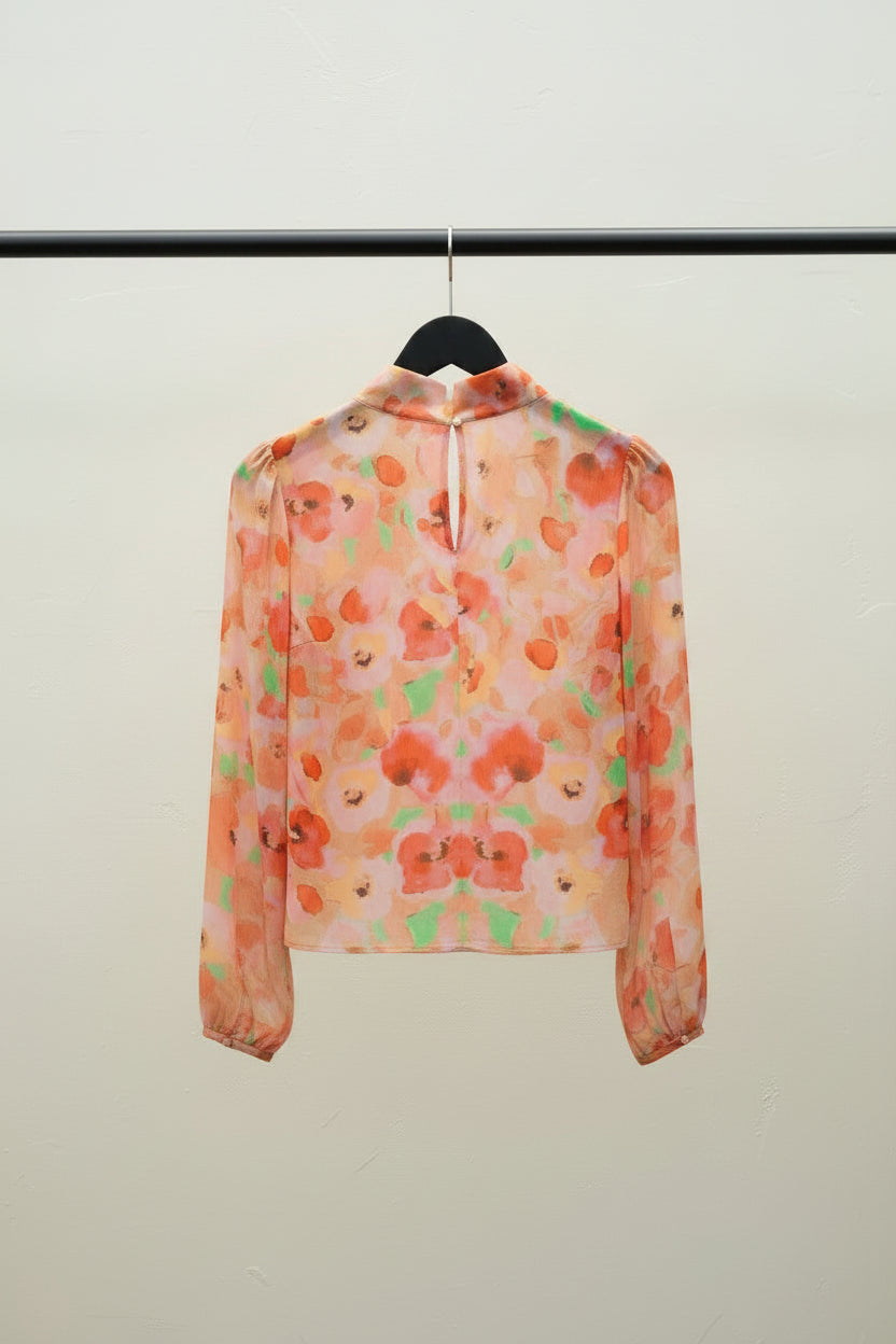 OUTRYT Women's Multicolor Floral Print High Neck Long Sleeve Blouse