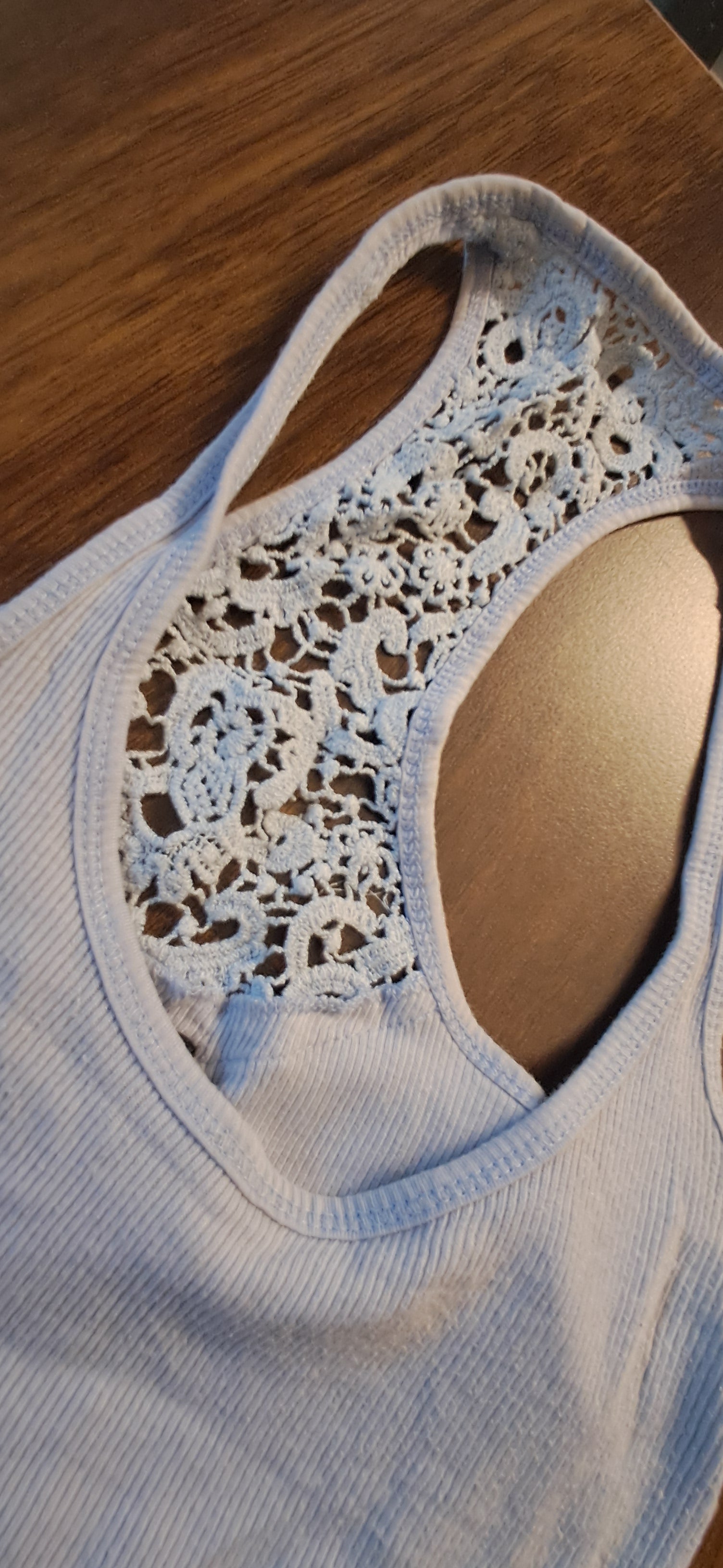 Atmosphere Light Blue Ribbed Lace Racerback Tank Top