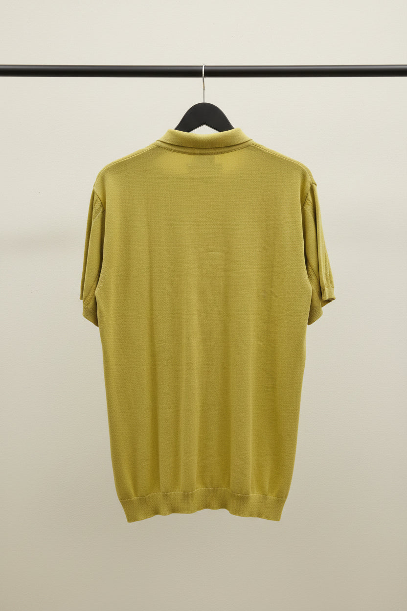 Zara Men's Green Ribbed Knit Polo Shirt