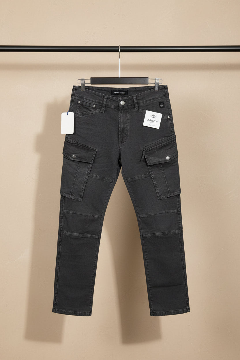 Men's Ability Black Washed Cargo Pants with Pockets
