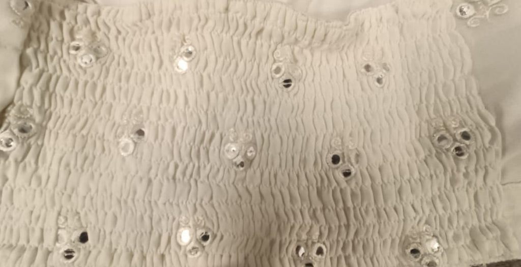 White Embroidered Halter Neck Crop Top with Mirror Work